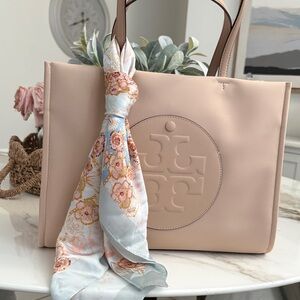 Elegant Beige Tote Bag with Scarf